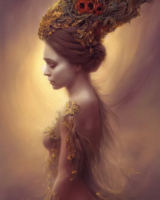 Image similar to young poppy goddess, portrait, beautiful face, long hair, emotionally evoking symbolic metaphor, head in focus, fantasy, ornamental, intricate, elegant, sensual, highly detailed digital painting, artstation, concept art, smooth, golden ratio, sharp focus, illustration, art by John Collier and Krenz Cushart and Artem Demura and and Greg Rutkowski and Alphonse Mucha and Albert Aublet