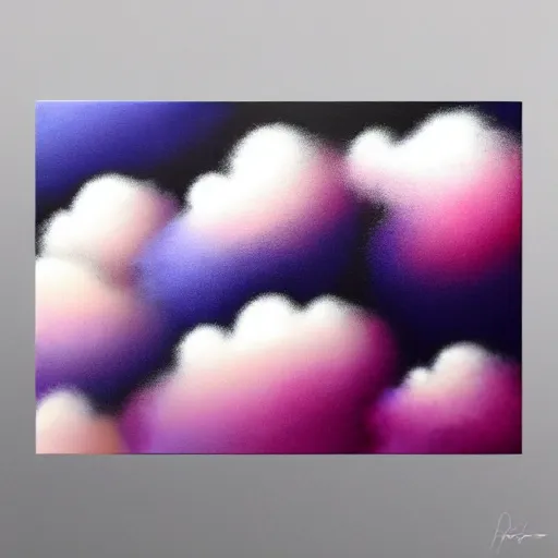 Image similar to beautiful matte airbrush of an abstract composition with defined sharp and glossy metallic elements mixed with fluffy fuzzy clouds, inspired by 8 0's airbrush illustrations, art by pater sato