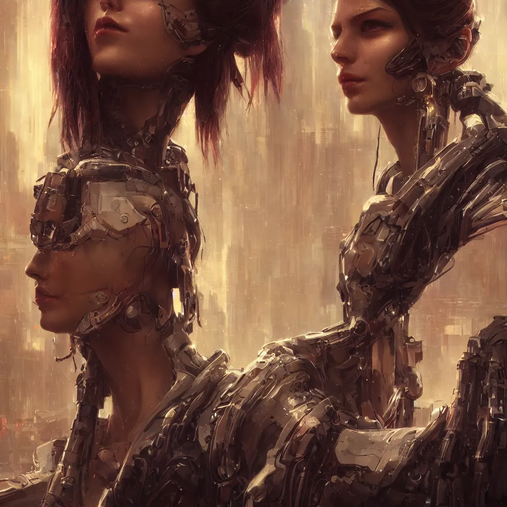 Prompt: portrait of a cyberpunk beautiful young woman by Greg Rutkowski, biomechanical,highly full size detailed portrait, futuristic,digital engine, cinematic, luminous,8k,Blade Runner background, vapor