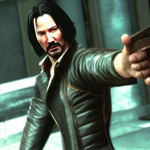Image similar to Keanu Reeves as a character in Tekken, film still, photorealistic