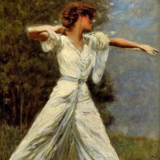 Prompt: action heroine by alfred stevens