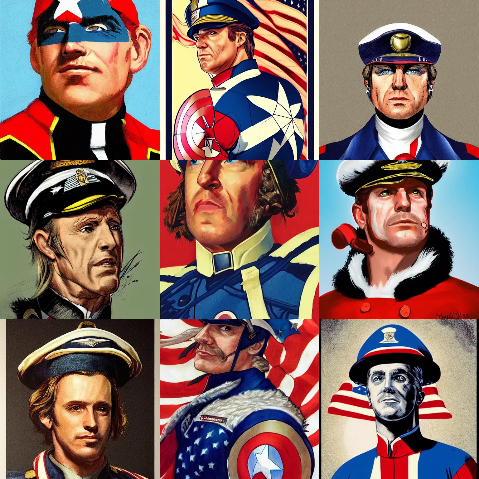 Prompt: head and shoulders masterpiece portrait of bird as American captain ,by marvel comics, trending on artstation,