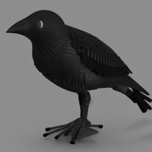 Prompt: a robotic corvid, vray, 55mm