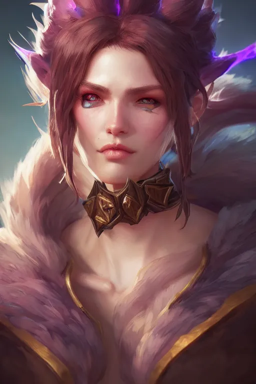 Image similar to league of legends portrait, au naturel, hyper detailed, digital art, trending in artstation, cinematic lighting, studio quality, smooth render, unreal engine 5 rendered, octane rendered, art style by klimt and nixeu and ian sprigger and wlop and krenz cushart.