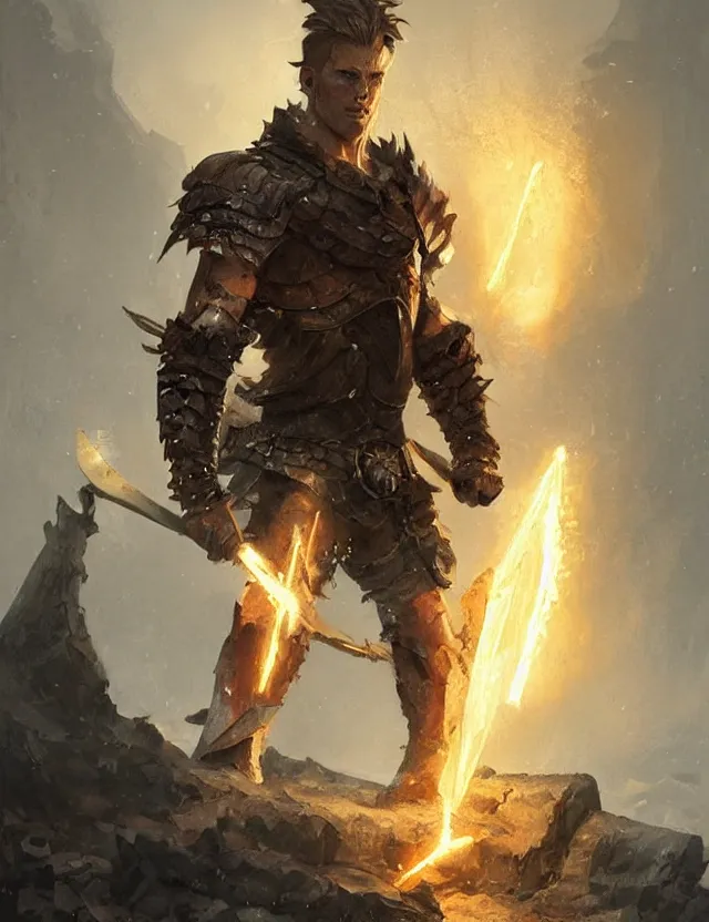 Prompt: in a world of where fire lights the sky. ice of all time. a gothic gladiator crafting the swivel. experience of all members of your family who, and reward players for their success, concept art, artwork by greg rutkowski, trending