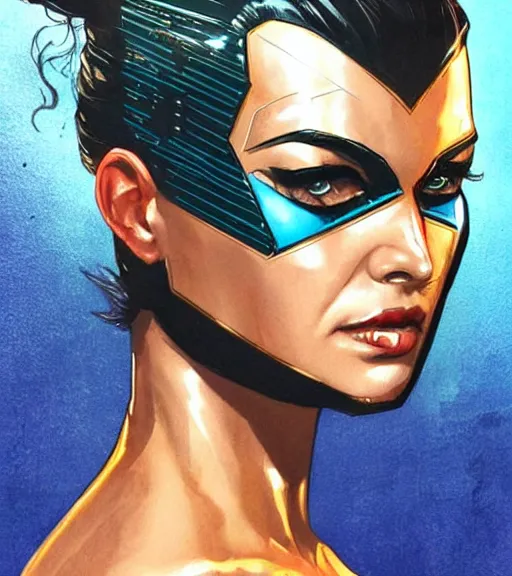 Prompt: fierce female android, by MARVEL comics and Sandra Chevrier