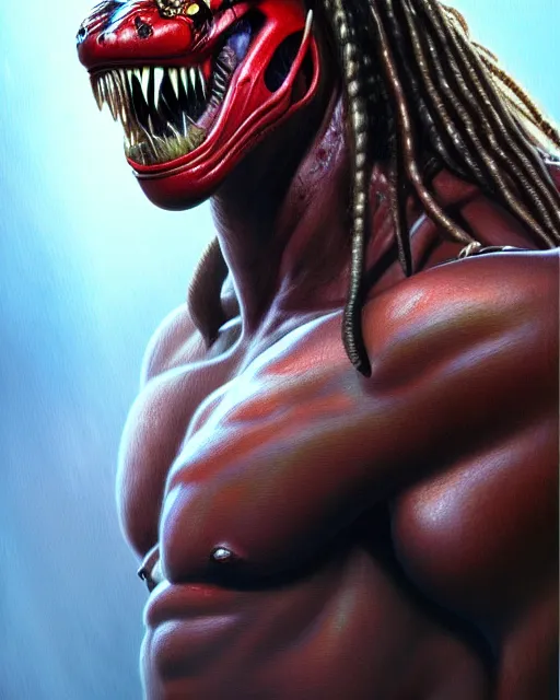 Image similar to a portrait of the predator fantasy character portrait, ultra realistic, cinematic, concept art, wide angle, intricate details, hologram, highly detailed by boris vallejo