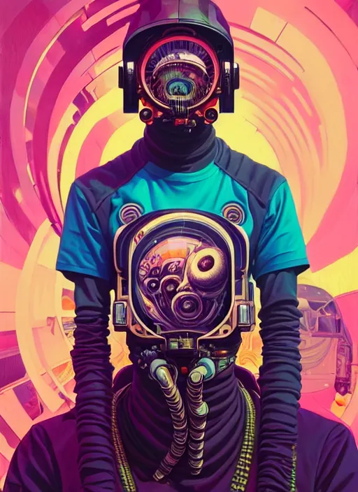 Image similar to high quality high detail portrait of a diesel punk in an alien world,, tristan eaton, victo ngai, artgerm, rhads, ross draws, hyperrealism, intricate detailed, alphonse mucha, 8 k, sci - fi, pastel colors, artstation,