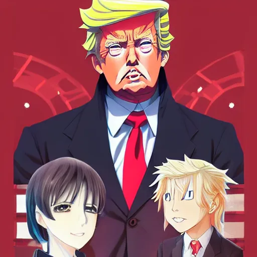 Prompt: anime portrait of Donald Trump as an anime boy by Stanley Artgerm Lau, WLOP, Rossdraws, James Jean, Andrei Riabovitchev, Marc Simonetti, and Sakimichan, trending on artstation