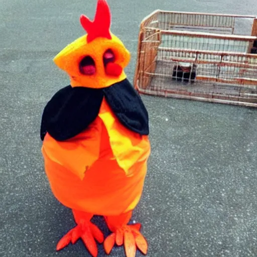 Image similar to cute chicken dressed as an inmate in jail