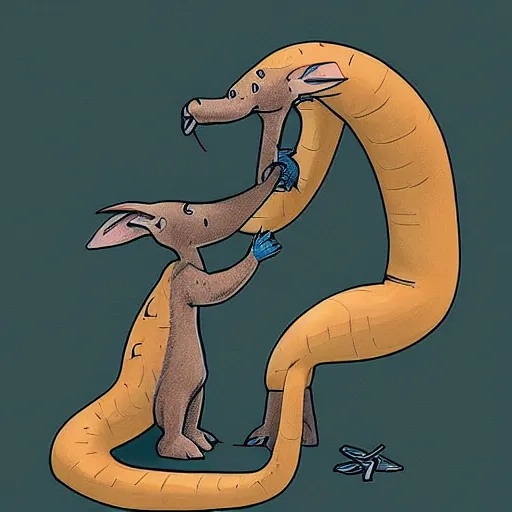 Image similar to the aardvark plays with the anaconda on a friday while taking out the trash, trending on artstation