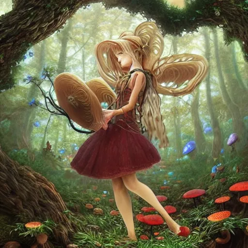 Prompt: kirisame marisa from touhou in a forest with wise oak treant adorned with fungi like mycelium branches highly detailed by Agostino Arrivabene, Albert Bierstadt, Albert Koetsier and Agnes Lawrence Pelton:3, trees covered with various mushrooms, bright vivid color hues:1, brown:-2