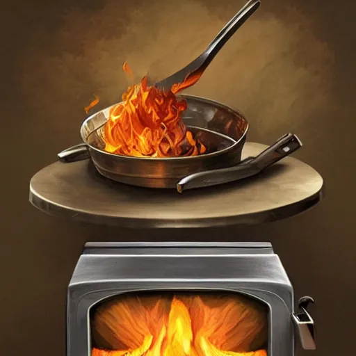Prompt: nemeth szilard cooking with an old stove, highly detailed illustration, trending on artstation, boris vallejo