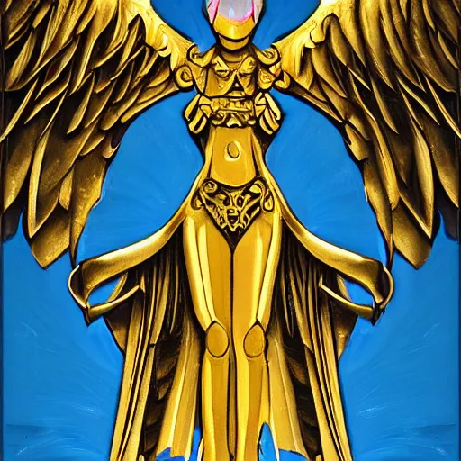 Image similar to Mechanical angel, golden wings, mechanical style, tarot, by dylan kowalski