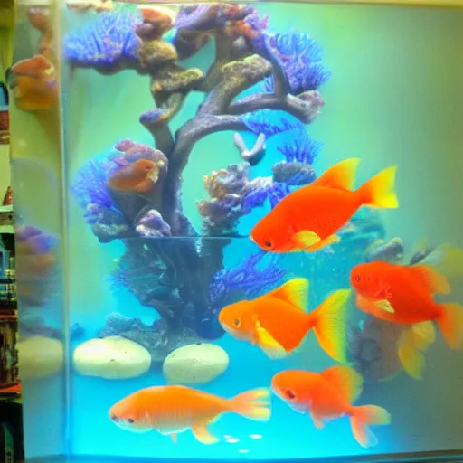 Image similar to beatiful aquarium full of cute beatiful goldfish, drawn by anime studio ghibli