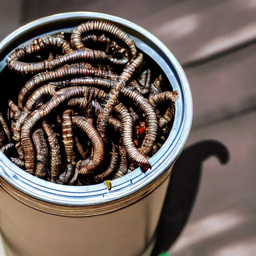 Prompt: photo of an opened can full of worms, highly detailed, extremely high quality, hd, 4 k, 8 k, canon 3 0 0 mm, professional photographer, 4 0 mp, lifelike, top - rated, award winning, realistic, detailed lighting, detailed shadows, sharp, no blur, edited, corrected, trending