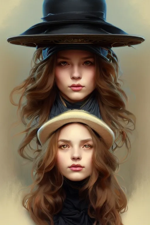 Image similar to symmetry!! girl with siberian cat in a hat!!, intricate, elegant, highly detailed, digital painting, artstation, concept art, smooth, sharp focus, illustration, art by artgerm and greg rutkowski and alphonse mucha, 8 k