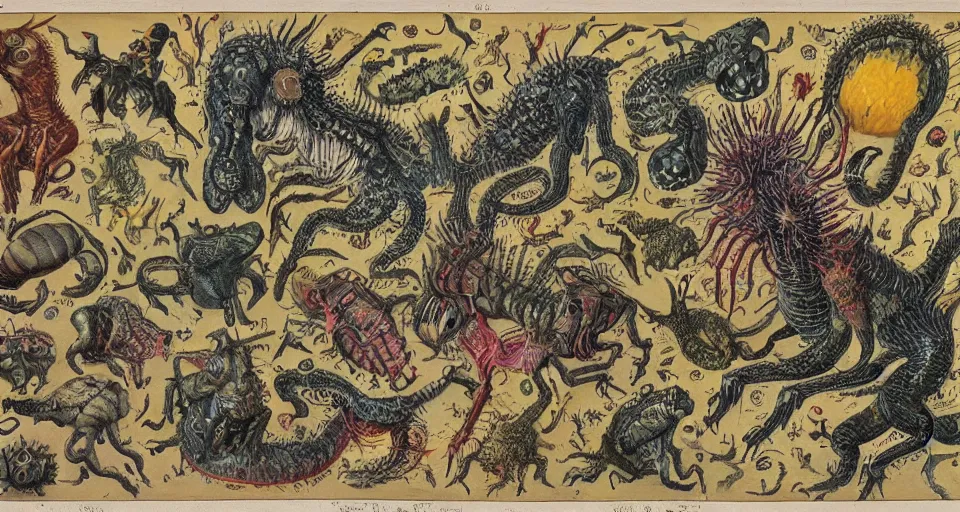 Image similar to bizarre bestiary of microcosmic creatures