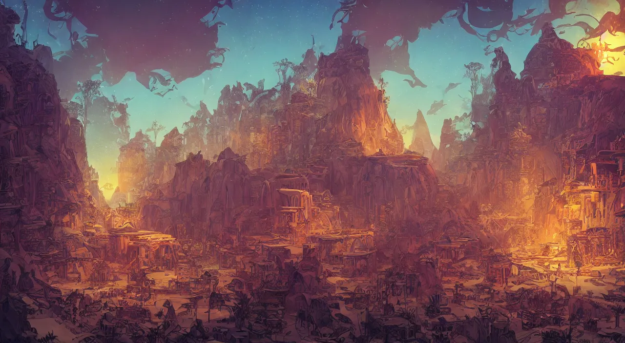 Image similar to vector wonderland bazaar zouk old egypt sky shine epic fantasy painting photoshop that looks like it is from borderlands and by feng zhu and loish and laurie greasley, victo ngai, andreas rocha, john harris