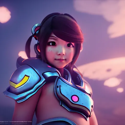 Prompt: a young girl with the appearance and armor of mei from overwatch, design, octane render, 4 k, ingame shot