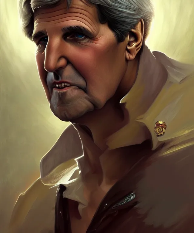 Image similar to John Kerry as a fantasy magic man portrait, sci-fi, amber eyes, face, fantasy, intricate, elegant, highly detailed, digital painting, artstation, concept art, smooth, sharp focus, illustration, art by artgerm and greg rutkowski and alphonse mucha