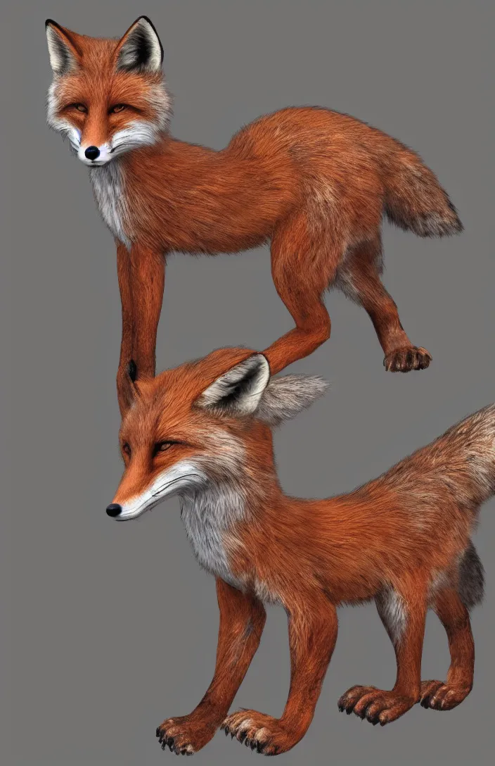 Image similar to a photorealistic humanoid fox, antrophomorphic