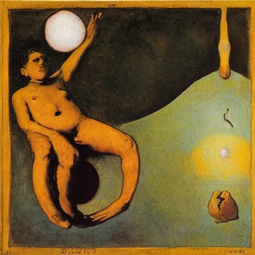 Image similar to the emperor of giants swallows the moon, by Odilon Redon, by Francisco Goya, by M.C. Escher, oil on canvas, beautiful, eerie, surreal, colorful