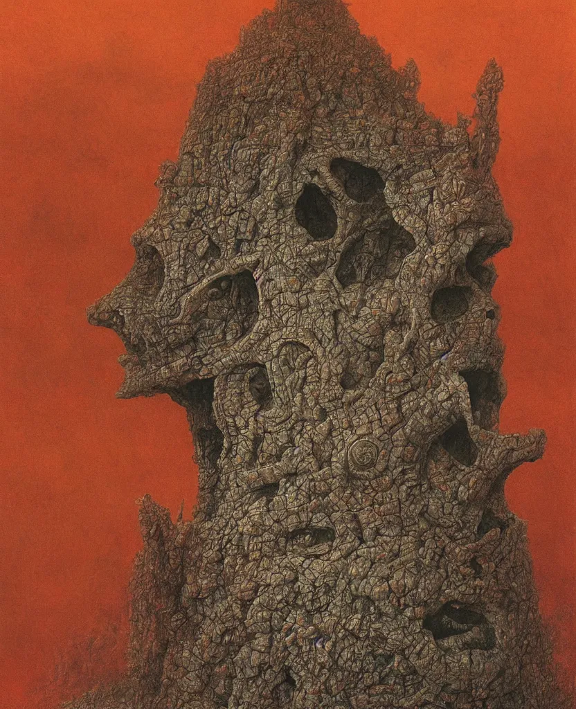 Prompt: giant monument head in the hell by zdislaw beksinski