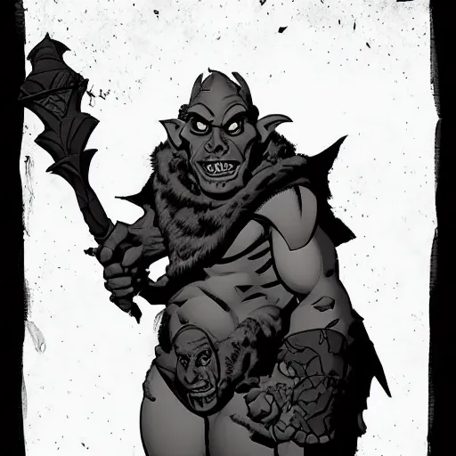 Image similar to skinny moria orc, portrait, by mike mignola, greyscale,