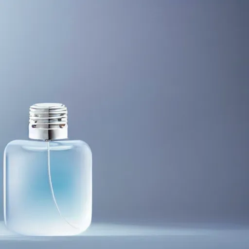 Prompt: airy bright perfume bottle floating on a cloud in the sky, covered in whispy clouds, with dreamy light blue sky and clouds in the background, softly - lit, soft - warm, zen, light, modern minimalist f 2 0 clean