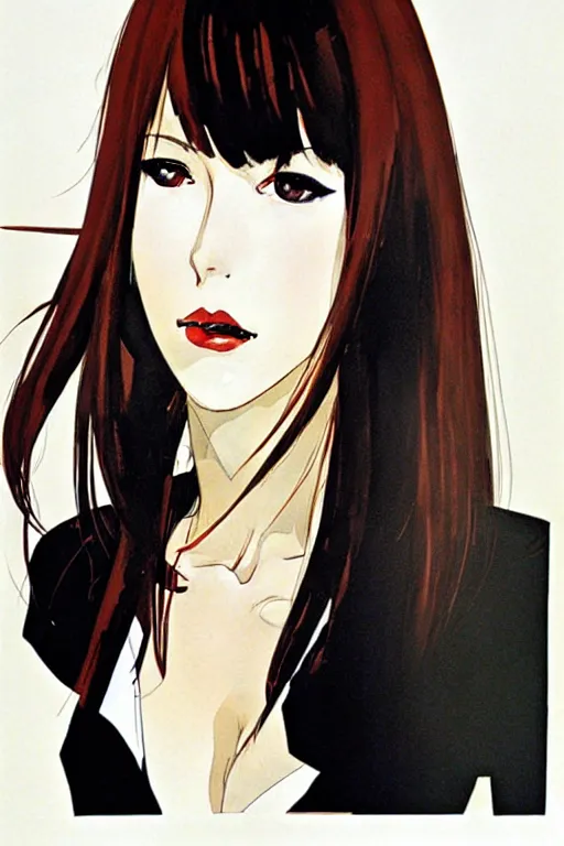 Prompt: beautiful portrait of Makise Kurisu by Milo manara and David downton