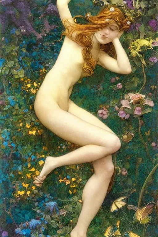 Image similar to a beautiful faerie, golden ratio, detailed, rainbowshift, by jean - baptiste monge, maxfield parrish, john william waterhouse, brian froud