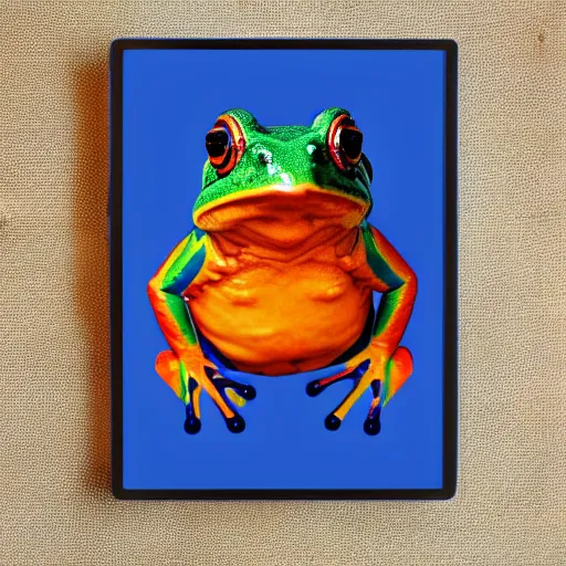 Image similar to aboriginal frog portrait,frontal, artstation, colorful, studio lighting, soft lighting
