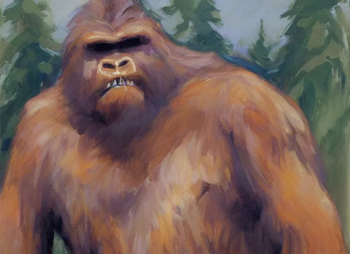 Image similar to a highly detailed beautiful portrait of bigfoot by gregory manchess, james gurney, james jean