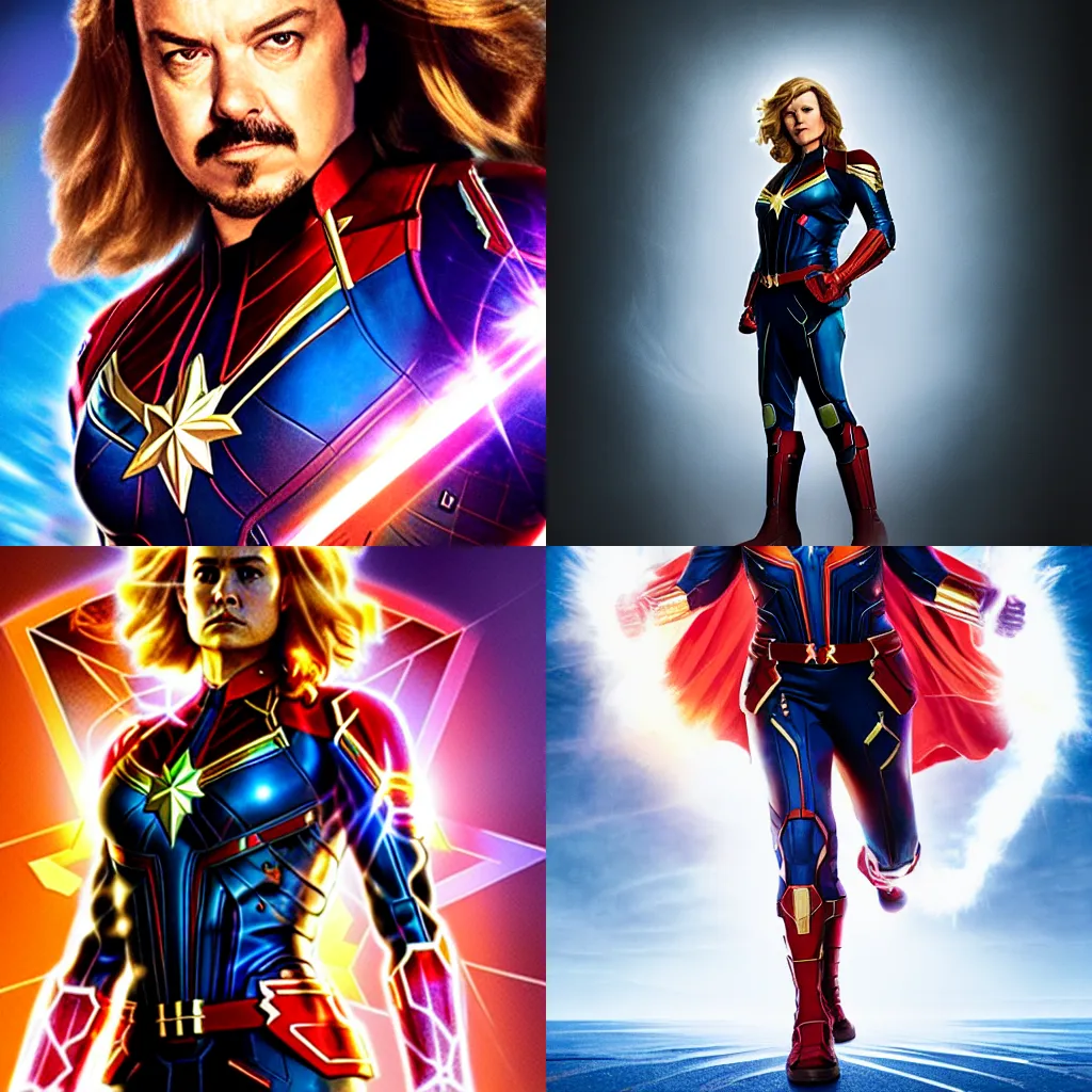 Prompt: danny mcbride as captain marvel, marvel cinematic universe, dramatic lighting, portrait