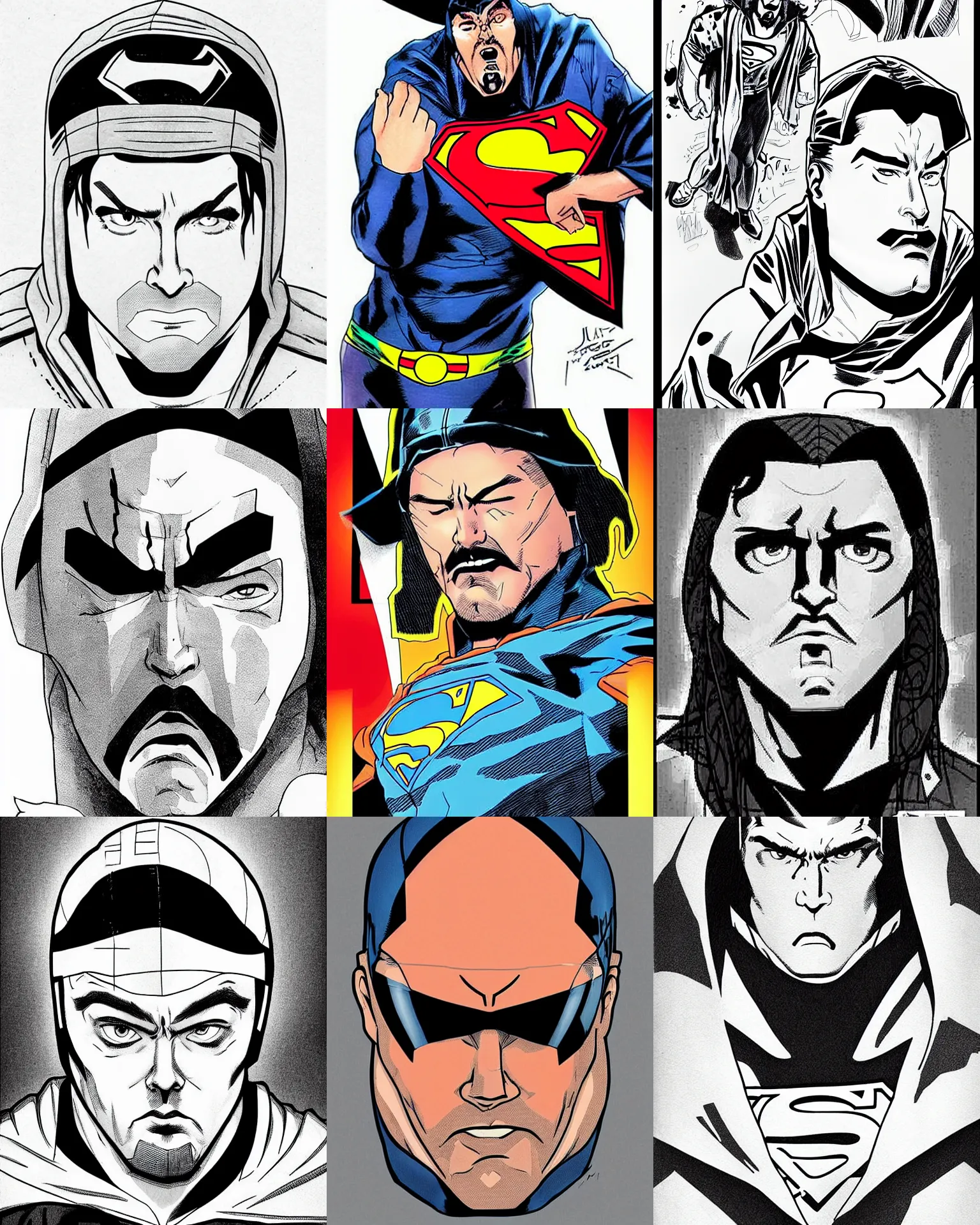 Prompt: silent bob kevin smith!!! jim lee!!! flat ink sketch by jim lee face close up headshot superman costume in the style of jim lee, x - men superhero comic book character by jim lee