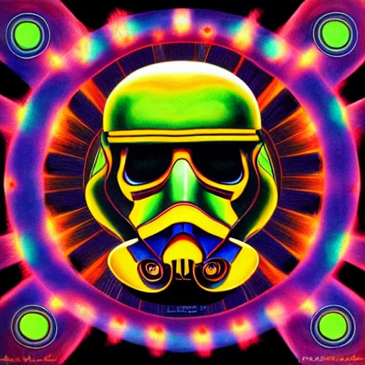 Image similar to Painting of a Stromtrooper designed by alex grey, flooko, etheral, detailed, glows,