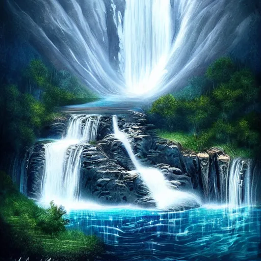 Image similar to a beautiful waterfall, elegant, soulful, liquid, masterpiece, Cinematic, fantasy, digital art,