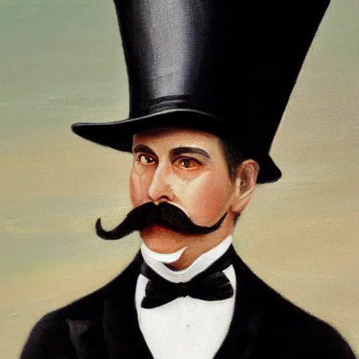 Image similar to detailed portrait painting of gentleman with a top hat and moustache