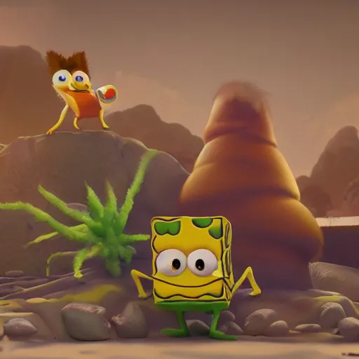 Image similar to very furry spongebob, cgi, artstation, highly detailed, concept art, sharp focus