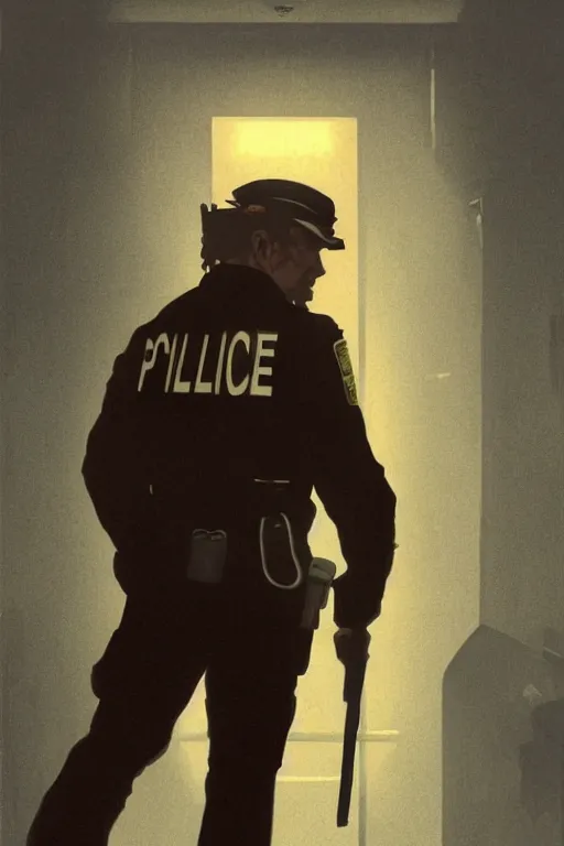 Prompt: grizzled police officer, standing in an office restroom, dramatic backlighting, autochrome, high contrast, highly detailed, sharp focus, digital painting, concept art, illustration, trending on artstation, art by greg rutkowski and greg hildebrandt, composition by alphonse mucha