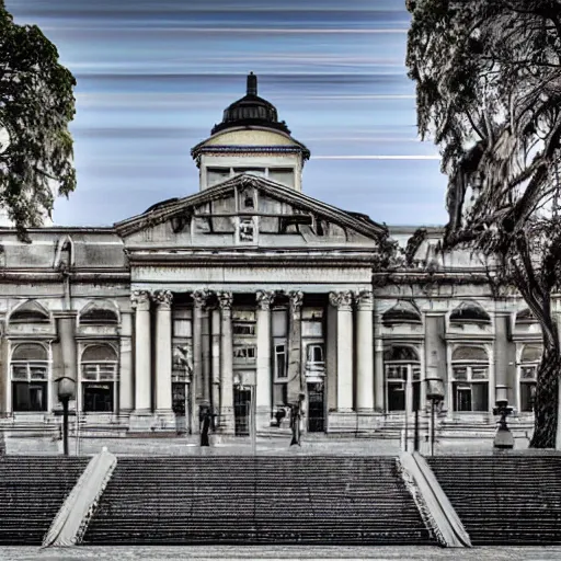 Image similar to University of Buenos Aires in a cyberpunk style, facultad de derecho UBA, detailed picture, hd