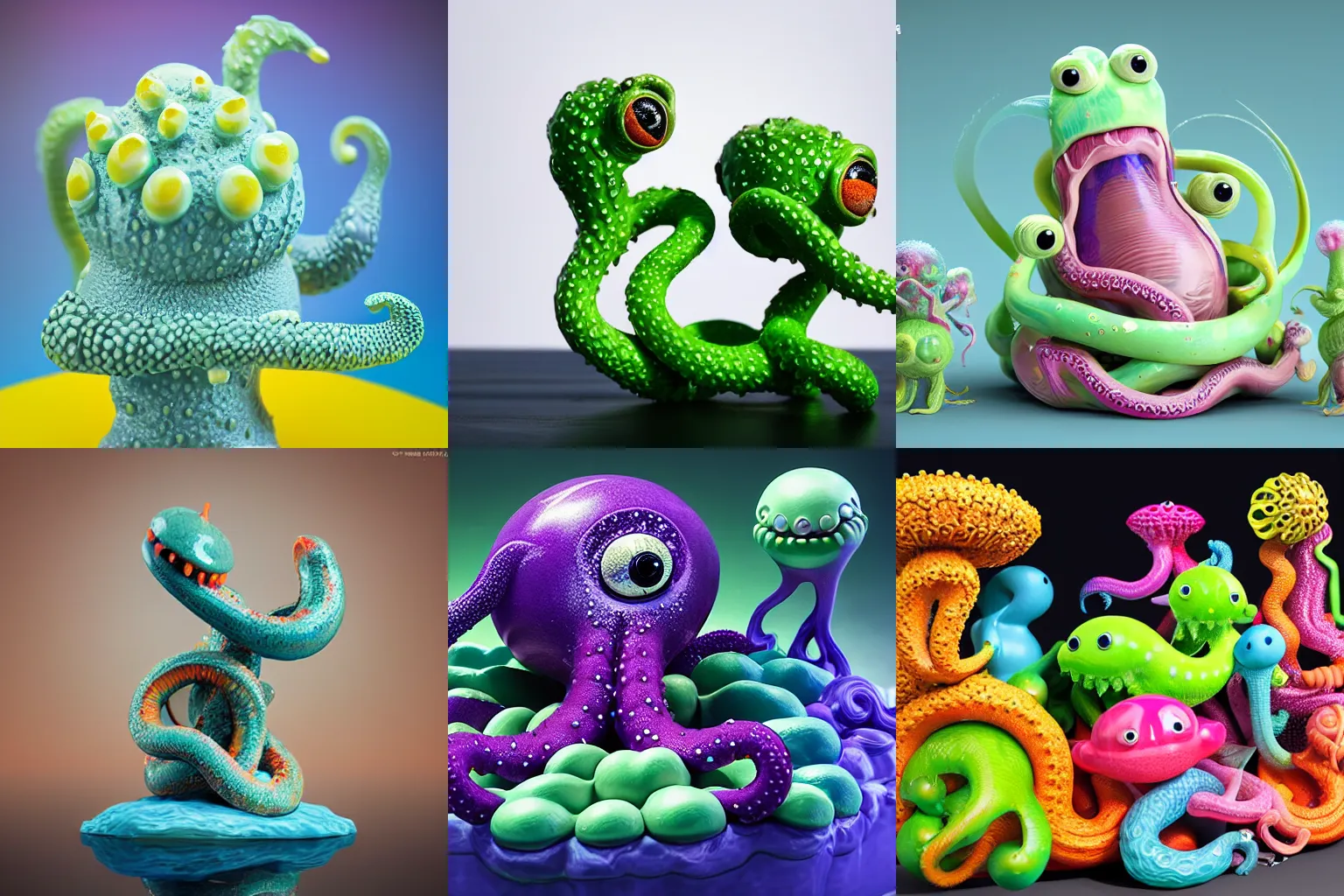Prompt: ebay product, cute miniature resine figure, SSS, High detail photography, 8K, 3d fractals, pictoplasma, one simple ceramic toy tentacle monster Figure sculpture, surrounded by splashes, 3d primitives, in a Studio hollow, by pixar, by jonathan ive,, simulation