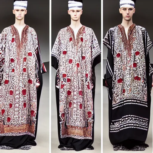 Image similar to a traditional arabic kaftan in a modern way, hedi slimane, balenciaga, fashion design, photography