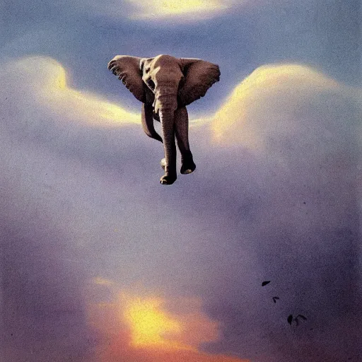 Prompt: elephant falling from a cloud,