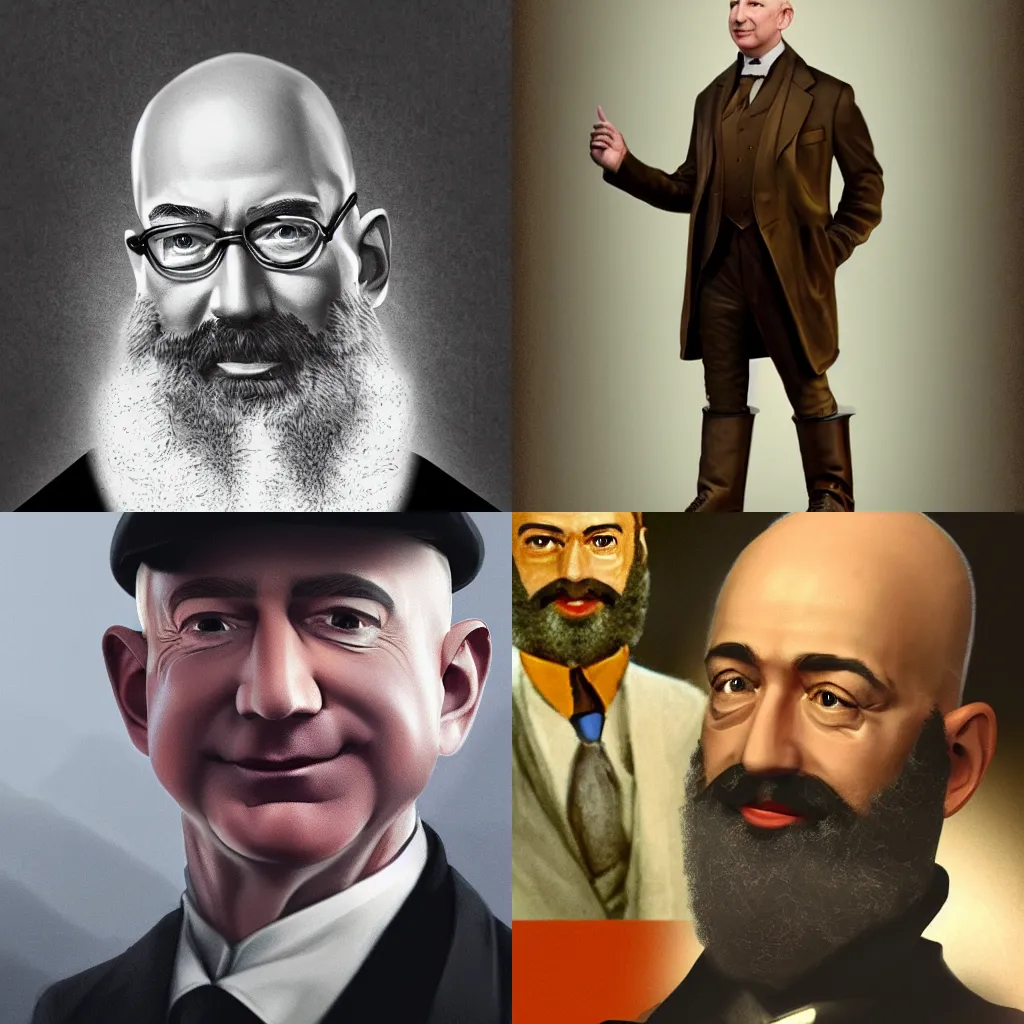 Prompt: Jeff Bezos as Karl Marx, 8K, masterpiece, concept art, 8K