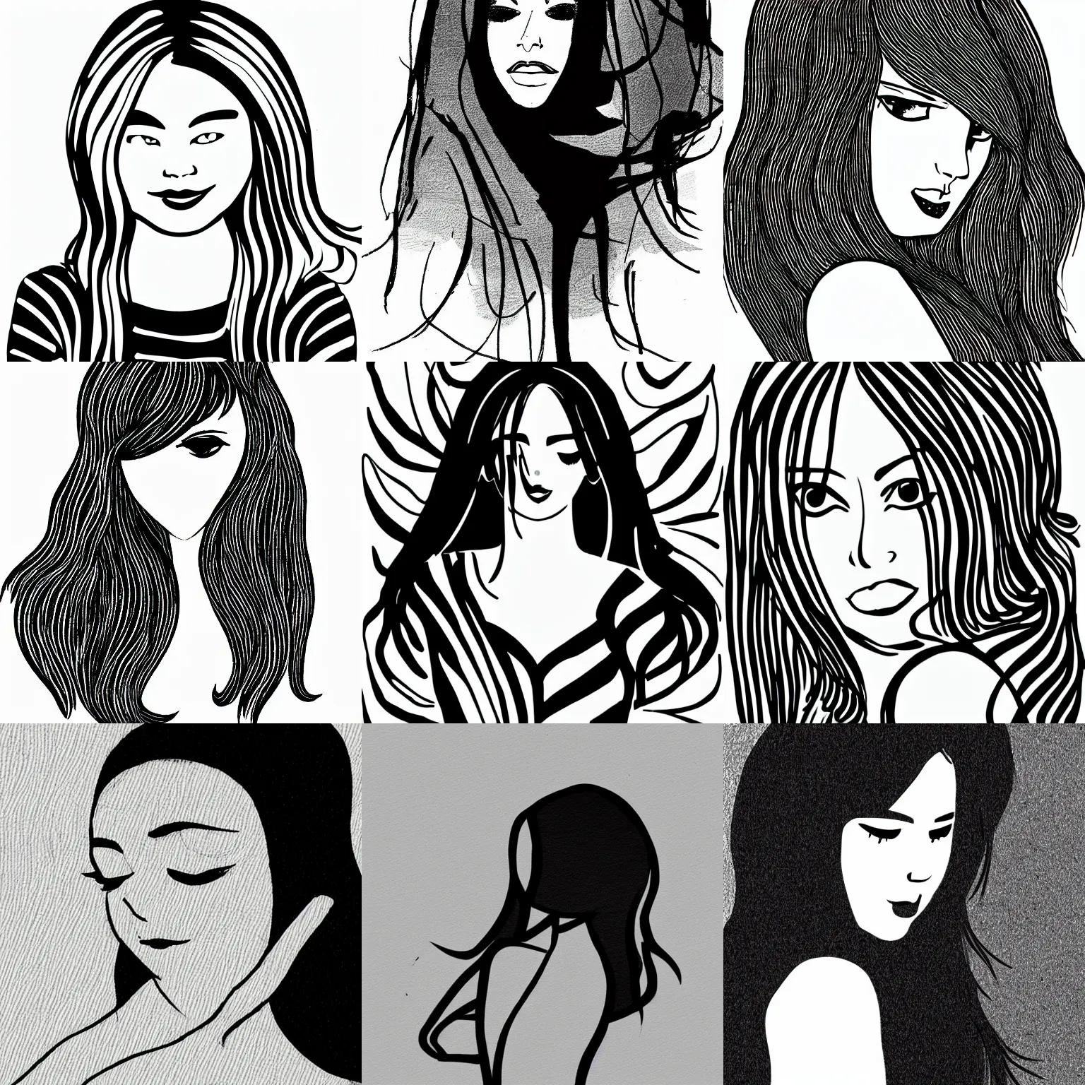 Prompt: beautiful minimalistic oneline drawing of beautiful girl. black and white sketch art