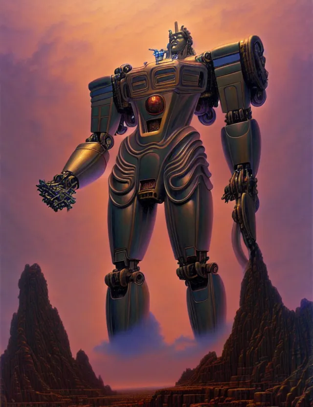 Prompt: a giant statue of zeus mecha, tim hildebrandt, wayne barlowe, bruce pennington, donato giancola, trending on artstation, cinematic composition, beautiful lighting, hyper detailed, 8 k, oil on canvas