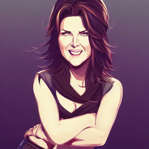 Prompt: lucy lawless with brunette hair, clean cel shaded vector art. shutterstock. behance hd by lois van baarle, artgerm, helen huang, by makoto shinkai and ilya kuvshinov, rossdraws, illustration.