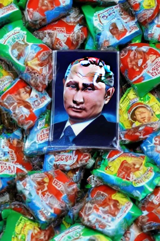 Image similar to vladimir putin's face on a kinder packaging